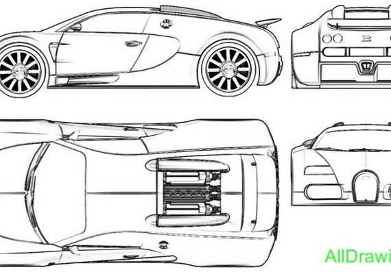 Bugatti 16-4 Veyron (Бугатти 16-4 Вейрон) - чертежи (рисунки) автомобиля